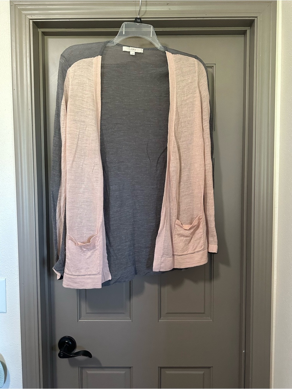 LOFT Two-Tone Open Front Cardigan - Gray & Blush Large